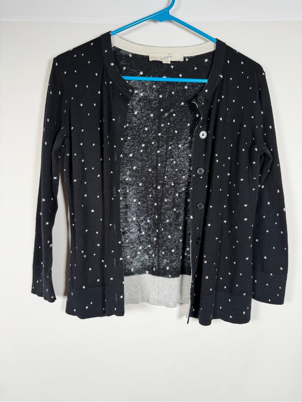 LOFT Whimsigoth Celestial Black Star Print Cardigan Sweater